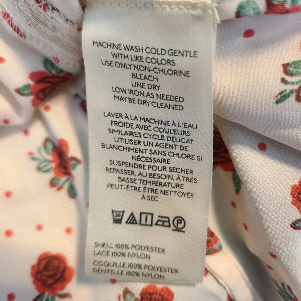Free People Field Of Roses Satin Lace‎ Top L Cream Red Coquette Peasant Blouse